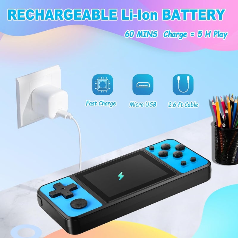 BEICO 32 Bit Kids Handheld Games Preloaded 139 Video Games,Portable Electronic Toys with 3.0" IPS Screen Rechargeable Battery,Gaming System Birthday Gifts for Boys Girls Ages 4-12 (Blue) - Image 4